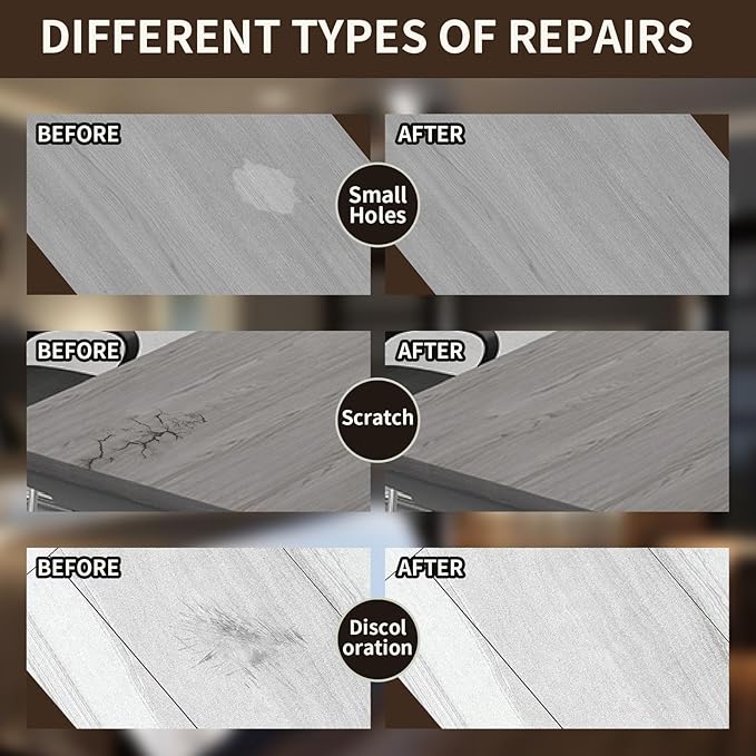 Wood Repair Kit, 13Pcs Wood Fillers, Furniture Repair Kit Scratch Cover for Wood Cracks, Stains, Discoloration for Furniture, Table, Door, Cabinet, Floor Wood Touch Up Wood Stain Paint, Gray