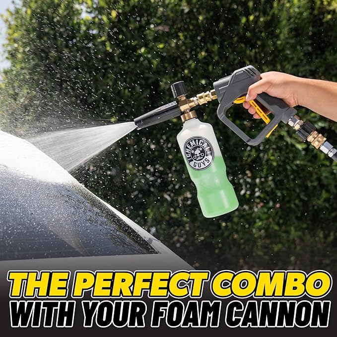 Chemical Guys, Snubby Short Pressure Washer Gun with Foam Cannon Attachment | Short-handle gun fits gas and electric washers for better control, pairs with a foam cannon for thick suds