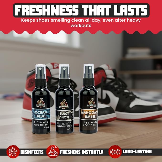 Shoe Deodorizer Spray - Shoe Refresher: Black Snow, Mahogany Timber & Ocean Blue - Shoe Odor Eliminator for Sneakers, Gym Bags & Lockers - Men’s Deodorant Spray by Combat Cleaner