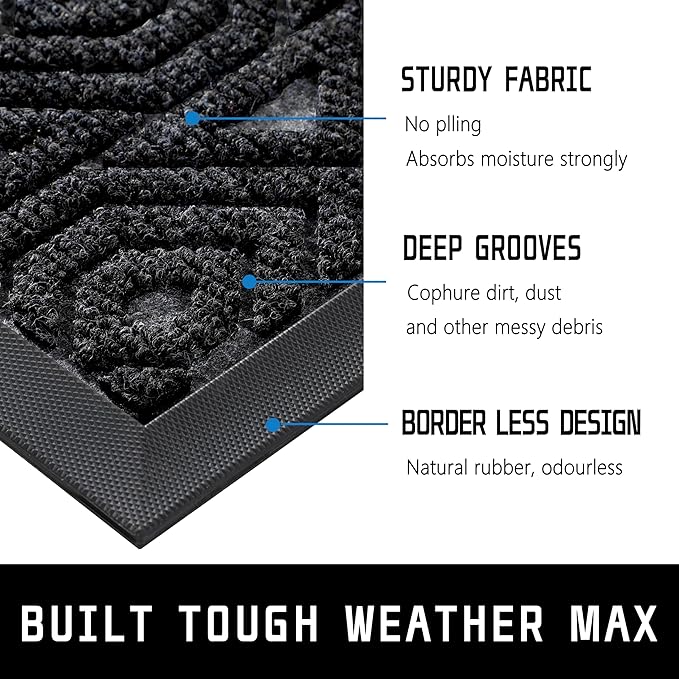 Yimobra Door Mat, Outdoor Indoor Entrance Welcome Mat, Heavy Entry Front Door Mat, Stain & Fade Resistant, Low Profile, Sturdy Rubber, Easy Clean Patio Floor Mat, Waterproof, 36 x 24, Black