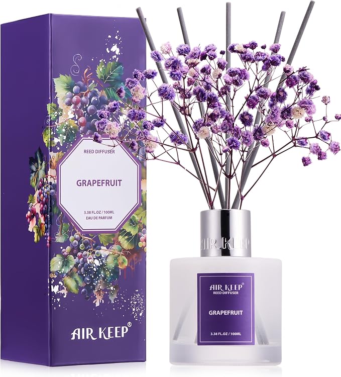Reed Diffuser Set,3.38 fl oz (100 ml) - Grapefruit Lemon Oil Diffusers with 8 Reed Sticks,Home Fragrance Reed Diffuser for Bathroom Shelf Decor
