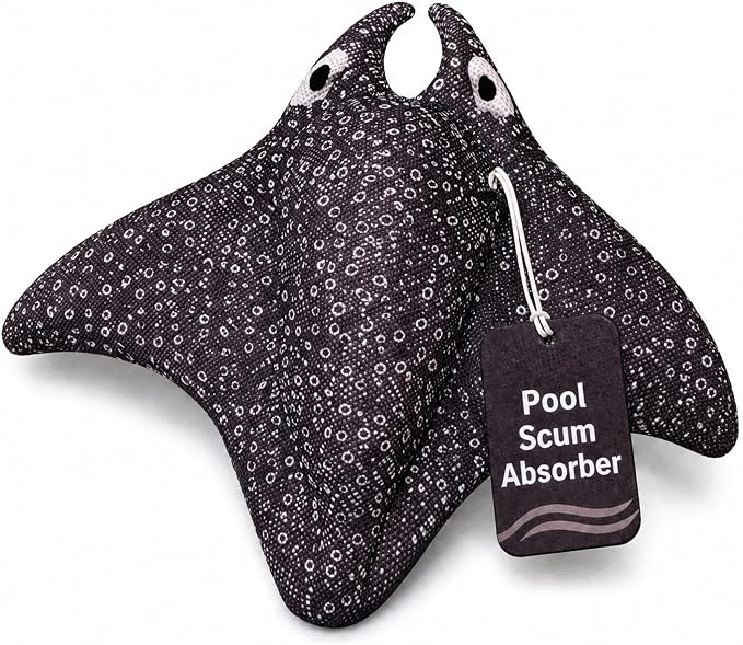 Swimming Pool & Swim Spa Scum Absorber - Real Natural Oil Absorbing Stingray, Premium Floating Sponge Absorbs Oil & Waterline Film, Machine Washable, Inground & Above Ground Pools