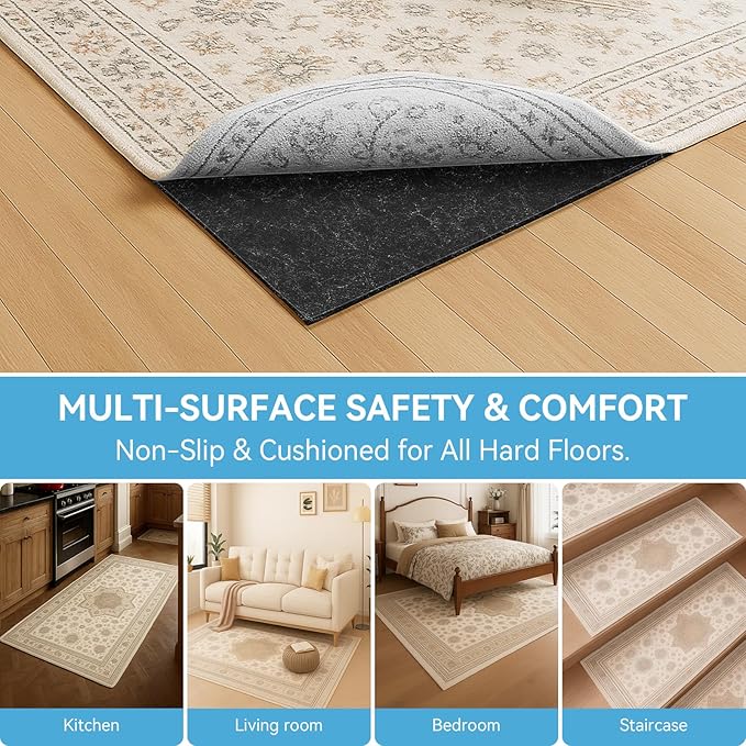Warmstar 5x7 FT Non Slip Rug Pad,100% Waterproof Felt Rug Pad for Hardwood Floors,1/8” Thick Soft Carpet Pad with Natural Rubber Backing, Secure Grip & Floor Protection