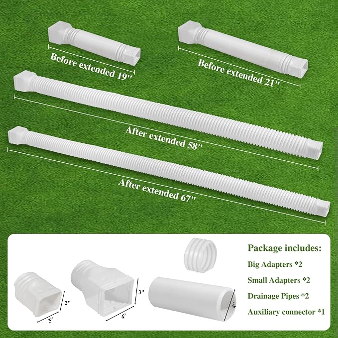 Gutterlix Flexible Gutter Downspout Extensions, Connectable Downspout Extender with 58"+ 67" Extendable Pipe, Thickened Down spout Drain Extension for Rainwater Drainage(2 Pack, White)