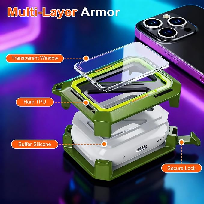 for AirPods Pro 3 Protective Case Cyberpunk Glow in Dark, Green | Compatible with Apple AirPods Pro 3rd Generation Protective Cover with Carabiner Shockproof Dustproof