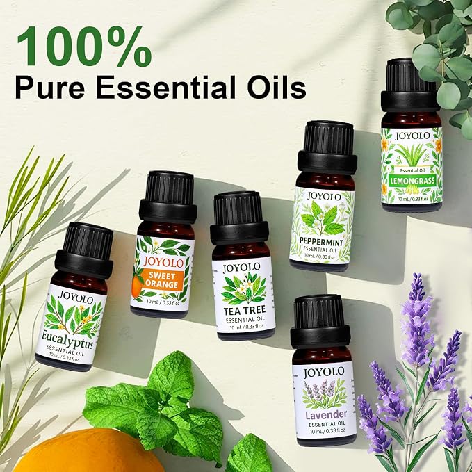 Oil Diffuser with Essential Oils Set, Aromatherapy Diffuser with 7 Color Lights and Auto Shut-Off, Cool Mist Diffuser with 6 Oils Gift Pack for Home Office (Tree with Oils)