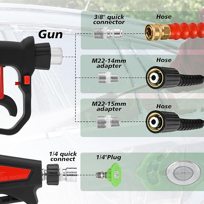 RIDGE WASHER Pressure Washer Gun 5000 PSI, 12 GPM, M22 Fitting | Detachable M22 14 Male to 1/4" Quick Connect, 360° Swivel 3/8'' NPT Thread
