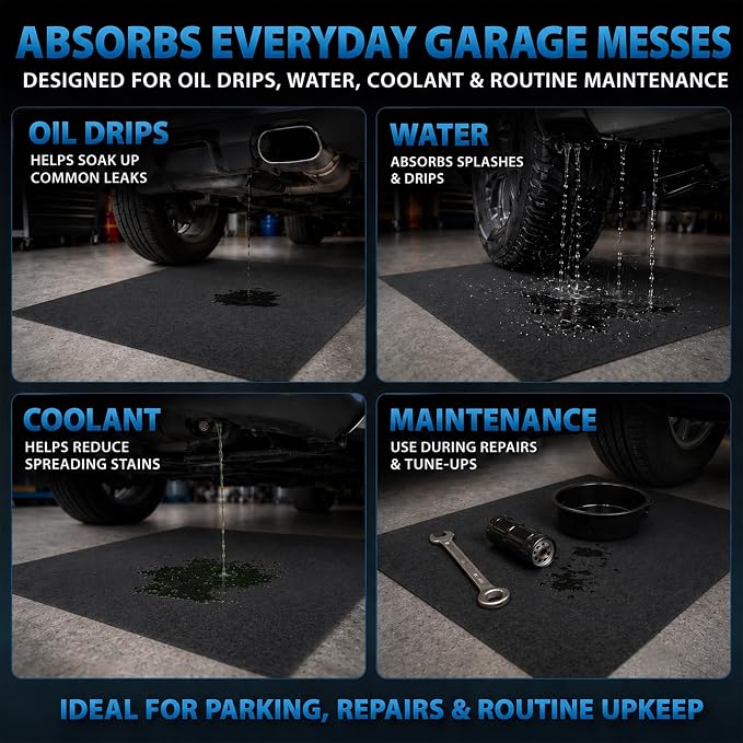 31'' x 36'' Garage Floor Mat, Absorbent Garage Mat for Oil Spills, Garage Floor Mats for Under Car & Motorcycle, Reusable Leakproof Garage Carpet with PE Backing for Driveway Drips and Stains