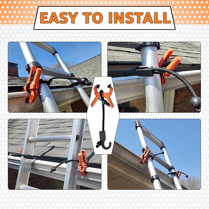 Holden USA - Ladder Clamp - Stabilizer Clip – Secure Safety Clamp for Roof, Gutters, and Wall Prep – Durable Support Cord for Roofing and Gutter Tasks (Pair / 2 Units) Mini Orange