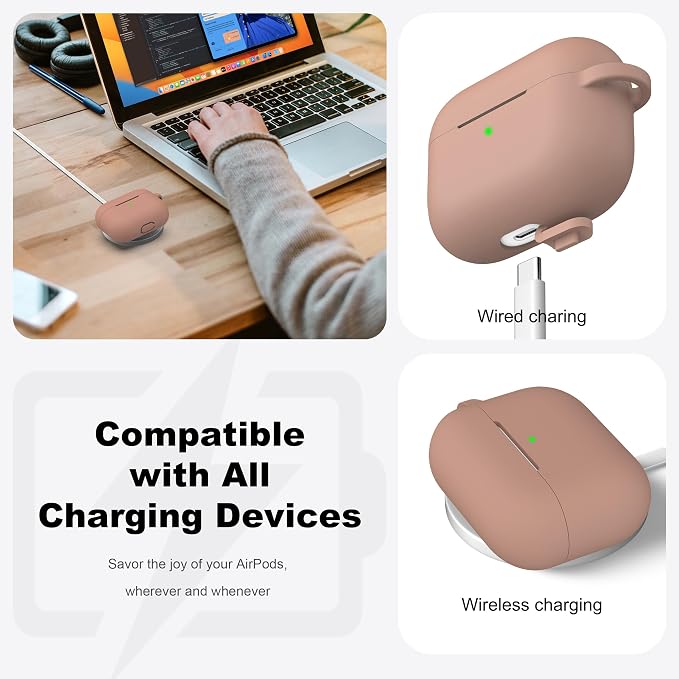 R-fun for AirPods Pro 2 Case, Soft Silicone Protective Cover with Keychain and Cleaning Pen, Compatible with AirPods Pro 2nd/1st Generation, Supports Wireless Charging, Milk Tea