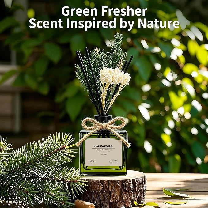 Reed Diffuser, 6.1 oz Fresh Linen Scent Diffuser with Sticks & Dried Flowers, 120 Days Long Lasting diffusers for Home, Elegant Fragrance for Bathroom Bedroom Office Decor Air Fresh