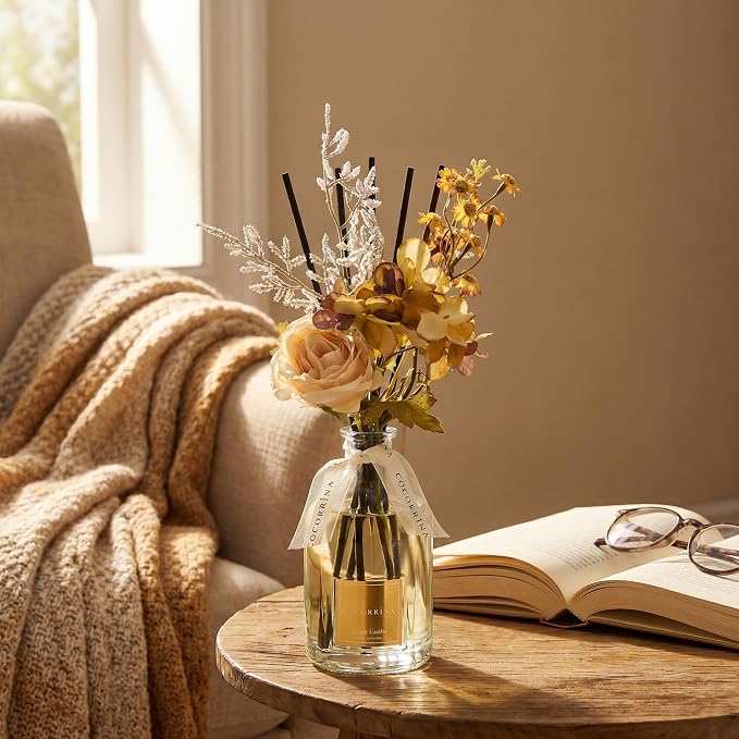 Reed Diffuser - Neroli Vanilla 8.5 Fl.oz Flower Reed Diffuser with Sticks, Bedroom Bathroom Shelf Decor (Floral Basket Collection)
