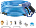 Sewer Jetter Kit for Pressure Washer, 50FT | 3600 PSI Drain Cleaning Hose, Short Pressure Washer Gun, 1/4 Inch NPT Corner, Rotating and Button Nose Sewer Jetting Nozzle
