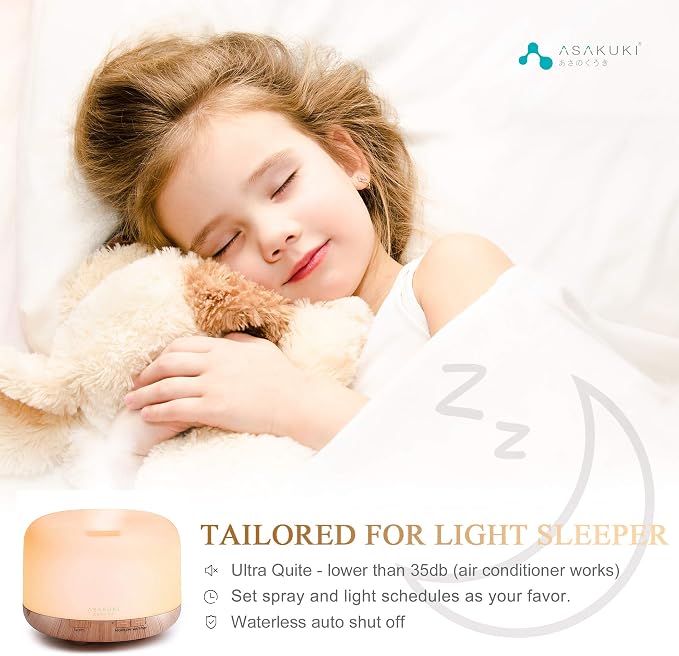 ASAKUKI Smart Wi-Fi Essential Oil Diffuser, 500ml App Control Humidifier | Voice Control Compatible with Alexa, Aromatherapy for Relaxing Atmosphere in Home Office Bedroom(Light Brown)