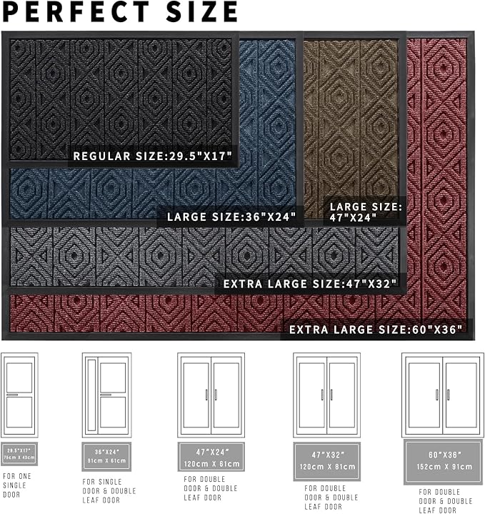 Yimobra Door Mat, Outdoor Indoor Entrance Welcome Mat, Heavy Entry Front Door Mat, Stain & Fade Resistant, Low Profile, Sturdy Rubber, Easy Clean Patio Floor Mat, Waterproof, 60 x 36,Brown