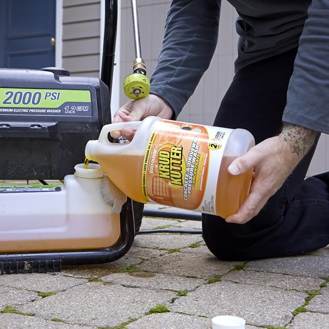 Krud Kutter Concrete & Driveway Pressure Washer Concentrate & Manual Use Cleaner | Cuts Through The Toughest Oil & Grease Stains From Concrete, Asphalt, Stone, Brick, Pavement and More | 1 Gallon