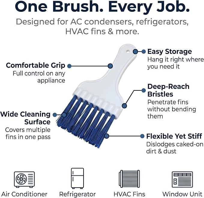 Midwest Hearth Air Conditioner & Refrigerator Coil Cleaning Brush – Long Bristle HVAC Fin Cleaner for AC Condenser, Evaporator, Coils