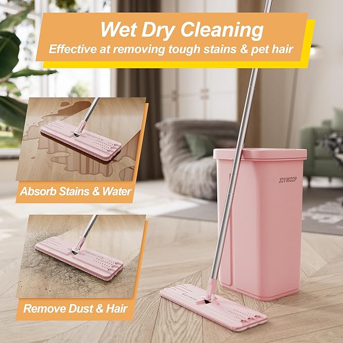 JOYMOOP 13" Microfiber Flat Mop Head Replacement for Floor Mop, Pink, 1 Pack