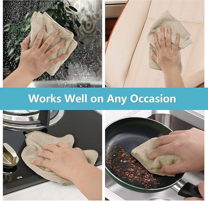 HOMEXCEL Brown Microfiber Cleaning Cloth, 8 Pack Cleaning Towels for Kitchen, Lint Free, Scratch-Free, Highly Absorbent, and Reusable Cleaning Rags for House, Window and Glass, Cars, 11.5 X11.5 inch