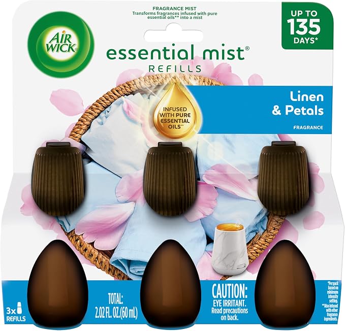 Air Wick Essential Mist Refill, 3ct, Linen & Petals, Air Freshener, Essential Oils