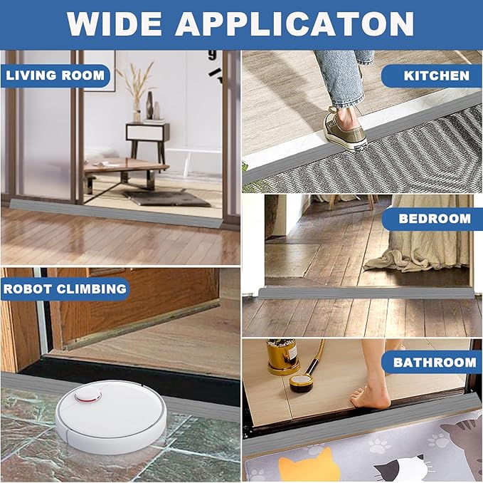 Vinyl Door Threshold Flooring Transition Strip Self Adhesive Carpet Edging Strip for Laminate Doorway Edge Threshold from 1/5" to 2/5" (Light Gray Wood Grain, 6.6 Ft)