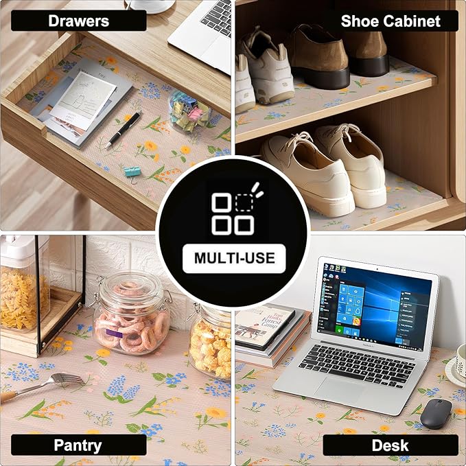 INNOLITES INNOLITES Non-Slip Shelf Liner – Cabinet & Drawer Liner Non-Adhesive – Waterproof Oil-Proof – Durable EVA with Floral for Kitchen Cabinets Refrigerator – BPA-Free, Easy to Cut 17.7" x 197"