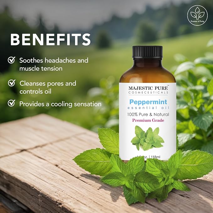 Majestic Pure Peppermint Essential Oil for Diffuser - 4 Fl Oz (Pack of 2) | 100% Natural Essentials Oils for home fragrance, diffuser use, massage, DIY candles, DIY soaps, Aromatherapy