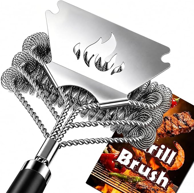 TNTOR Grill Brush Bristle Free with Scraper, 18" Handle BBQ Grill Brush for Outdoor Grill, Extra Strong Grill Cleaner Brush for Grill/Smoker/Gas/Charcoal, Father's Day Grill Gifts for Men/Dad