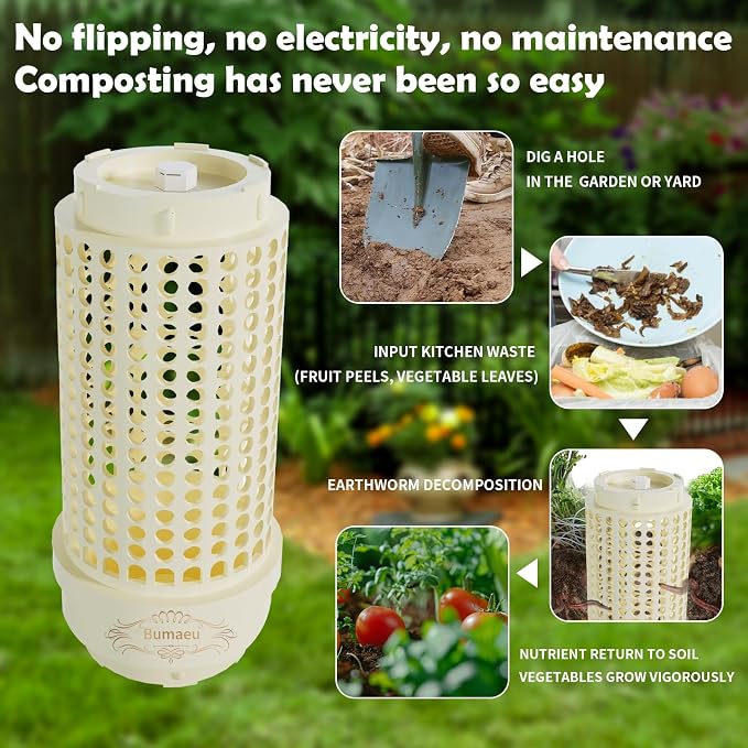 Underground Worm Farm, Garden Mini vermicomposting bin for use in Outdoor Gardening from Kitchen Food Waste, with Holes and lid, White (11.81x4.3x4.3IN)