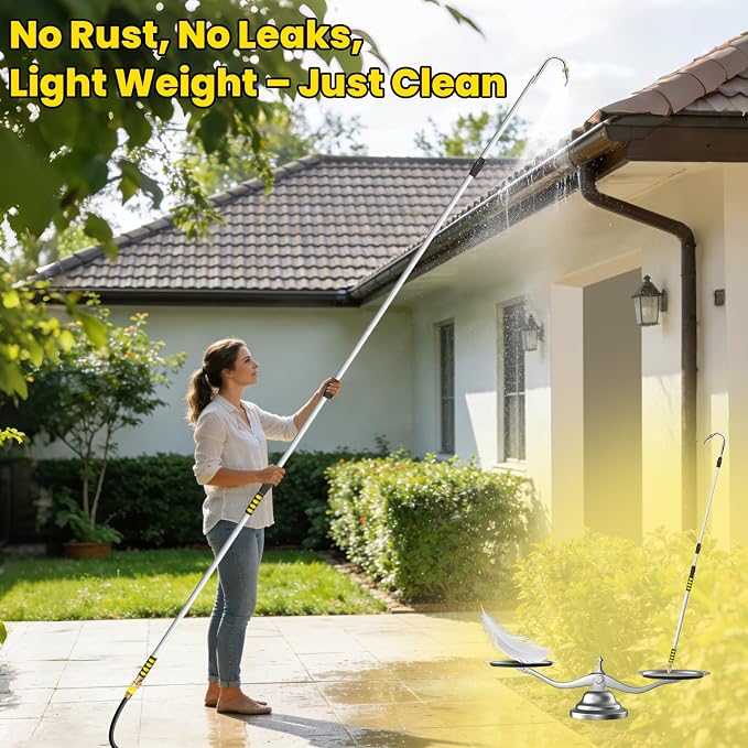 Gutter Cleaning Tools, 16ft(24ft Reach) Gutter Cleaner Tools From the Ground with Hose Attachment, Rain Gutters Cleaning Wand with Heavy-Duty Head for 2nd Story House