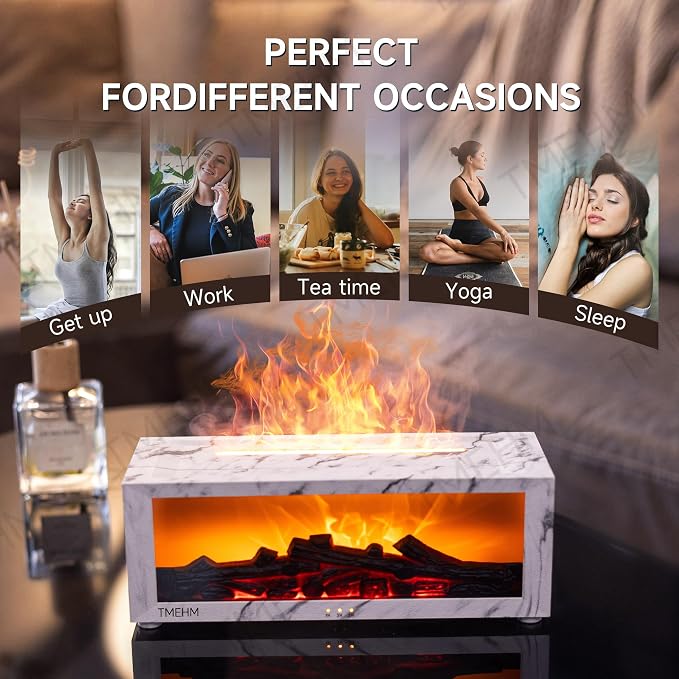 TMEHM Fireplace Flame Essential Oil Diffuser Humidifier, Aromatherapy | Ultrasonic Mist with 7 Colors and Timer for Home, Bedroom, Office, and Yoga