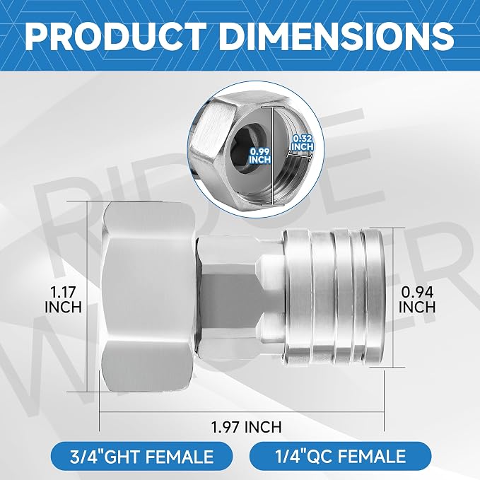 Garden Hose to Pressure Washer Adapter, 3/4" GHT to 1/4" | Stainless Steel Quick Connect, Convert Water Hoses to Power Washer Connector