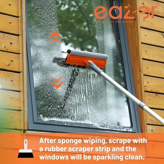 Eazer 46'' Professional Window Cleaner Tool, 2-in-1 Rotatable Squeegee for Window Cleaning Kit, Window Washing Equipment Kit with Threaded Extension Pole(20''-46'') for Shower/Windshield.