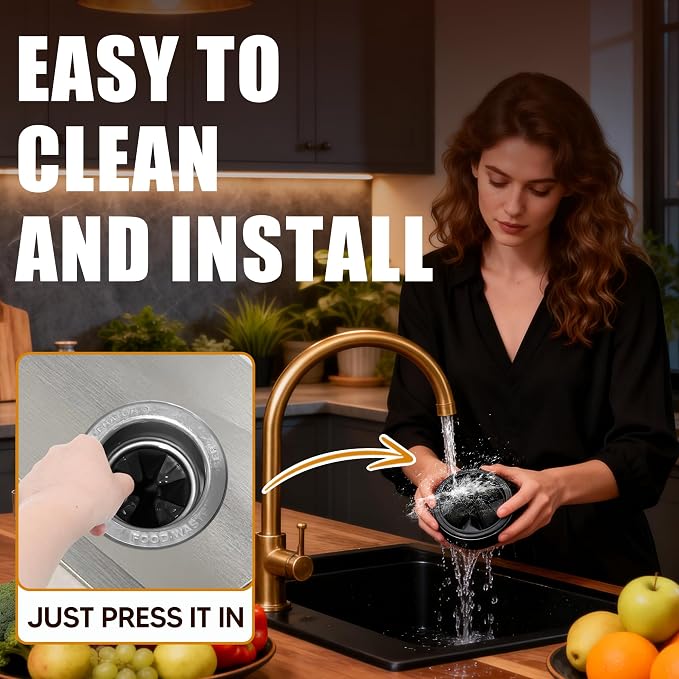 3 3/8" Garbage Disposal Splash Guard, QCB-AM Sink Baffle Replacement for InSinkErator Evolution Series, Upgraded Removable Quiet Collar Drain Plugs, Garbage Disposer Accessories, Black