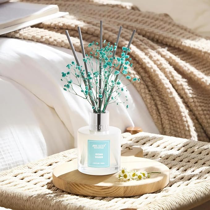 Reed Diffuser Set,3.38 fl oz (100 ml) - Ocean Breeze Oil Diffusers with 8 Reed Sticks, Home Fragrance Reed Diffuser for Bathroom Shelf Decor