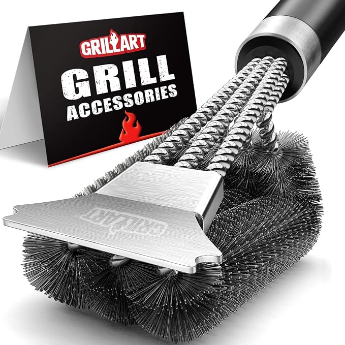 GRILLART Grill Brush and Scraper with Deluxe Handle, Safe Wire Grill Brush BBQ Cleaning Brush Grill Grate Cleaner for Grill/Smoker/Gas/Charcoal Grill Cleaning-Grill Gifts for Men/Dad, BR-8529