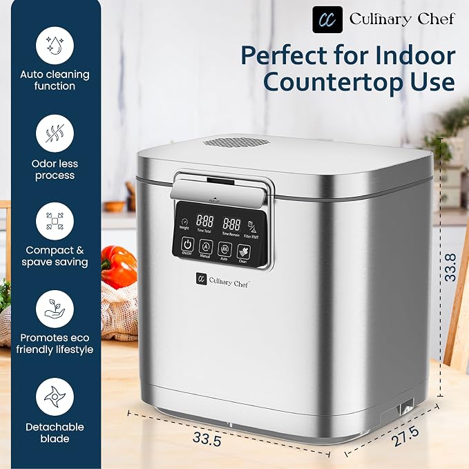 MAGNAVOX Home Culinary Chef Series, 1GALLON Smart Electric Food Waste Composter, Stainless Steel