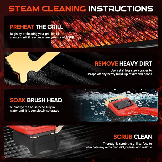 Grill Brush for Outdoor Bristle-Free Steam Cleaning, BBQ Brush Replaceable Kevlar Head with Grill Scraper, Safe Long Handle Barbecue Grill Cleaner