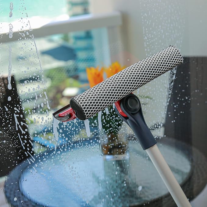 Professional Window Squeegee | 2-in-1 Window Cleaner Sponge and Soft Rubber Strip With Telescopic Extension Pole 20" - 30"(50cm-76cm) | Adjustable To Clean From Multiple Angles