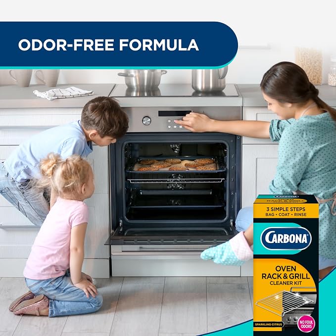 Carbona Oven Rack & Grill Cleaner Kit, Includes Bag & Gloves, Eliminates Thick Grease, Grime & Baked-On Food, Unscented Formula, No Scrubbing Required