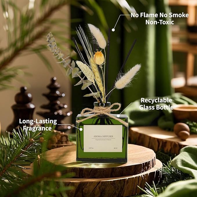 Reed Diffuser, 6.09 oz Jasmine Lily Scent Diffuser with Sticks & Dried Flowers, 120 Days Long Lasting reed diffusers for home, Elegant fragrance for Bathroom Bedroom Office Decor, Air fresh