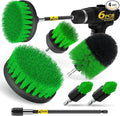 Holikme 6Pc Drill Brush Set - Scrub Brushes with Extension for Home Clean | 5 Head Sizes, Green Nylon Fibers, Power Scrubber Attachments for Tile, Tub, Shower, Floors, Kitchen and Auto Interior Care