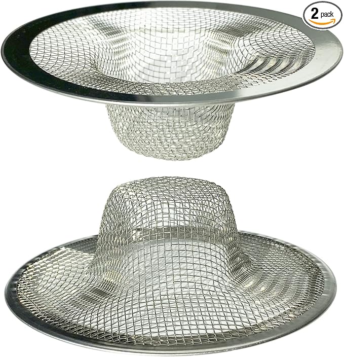 Sink Strainer 2Pcs Stainless Steel Metal Mesh Sink Drain Strainer Large Wide Brim 3.5" Diameter for Most Kitchen Sink Bathroom Bathtub Shower Room Balcony Drains
