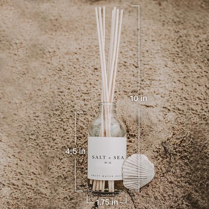 Sweet Water Decor Salt & Sea Reed Diffuser Set - Sea Salt Citrus & Musk Amber Scent Diffuser - Reed Diffusers for Home with Long Lasting Fragrance - Non-Toxic Oil Reed Diffuser - Made in the USA