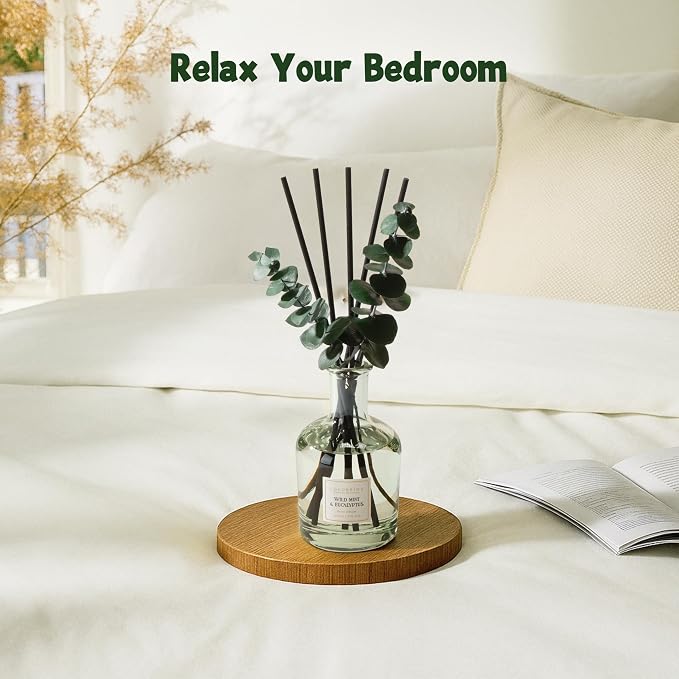 Wild Mint & Eucalyptus Reed Diffuser, 6.76 oz | Real Dried Eucalyptus Leaves, 8 Reeds, Long-Lasting Essential Oil, Home Fragrance, Bedroom or Bathroom Décor