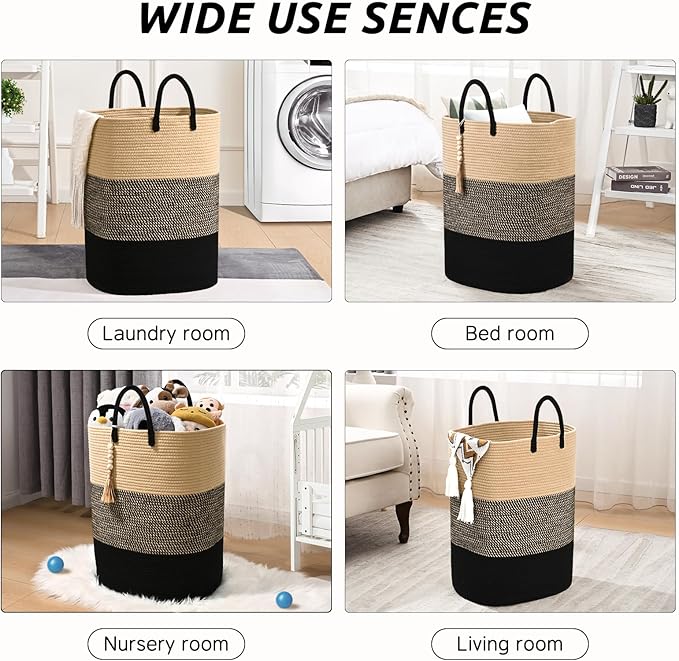 Woven Laundry Basket for Clothes, 100 L Large Rectangle Laundry Hampers, Nursery Storage Basket for Toys, Tall Dirty Clothes Hamper for Bedroom Aesthetic, Bathroom, Laundry Room