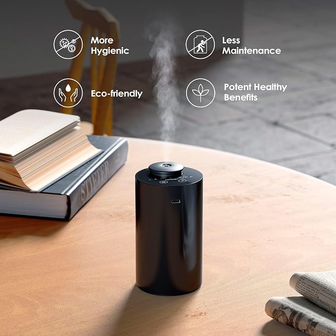 Airversa AN6 Waterless Essential Oil Diffuser Starter Kit, Black | 4 x 10mL Fragrance Oi, Up to 600 sq ft, Battery Operated, Portable for Home Car Office, AN6Kit-4x10-02