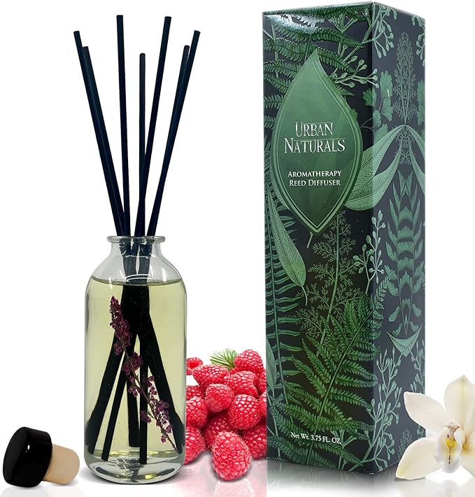 Reed Diffuser Set, Black Raspberry Vanilla - Shelf Décor | Made with Essential Oils & Real Botanicals, Blackberry, Amber, Vanilla Orchid & Sandalwood, Made in the USA