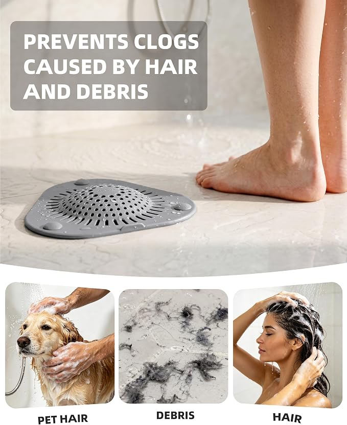 MR.SIGA Shower Drain Hair Catcher, Bathroom Sink Drain Strainer, Hair Stopper with Pull-tab, 3 Pack, Gray
