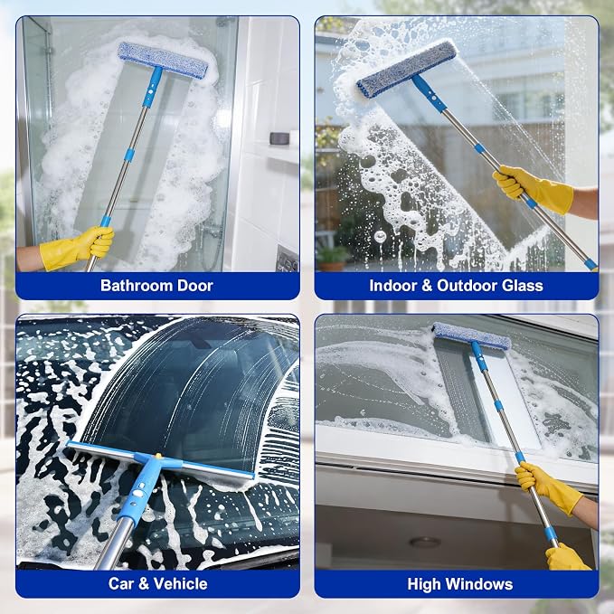 Professional Window Cleaning Kit, Window Washing Kit with 3 Gallon Bucket, 14-Inch Squeegee, 15-Inch Scrubber, 61-Inch Extendable Pole, Set of Window Cleaning Equipment for Home & Commercial Use